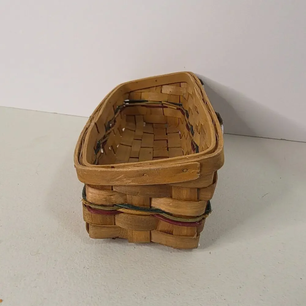 Woven Rectangular Basket Wood Splint Storage Organizer Wall Farmhouse Decor